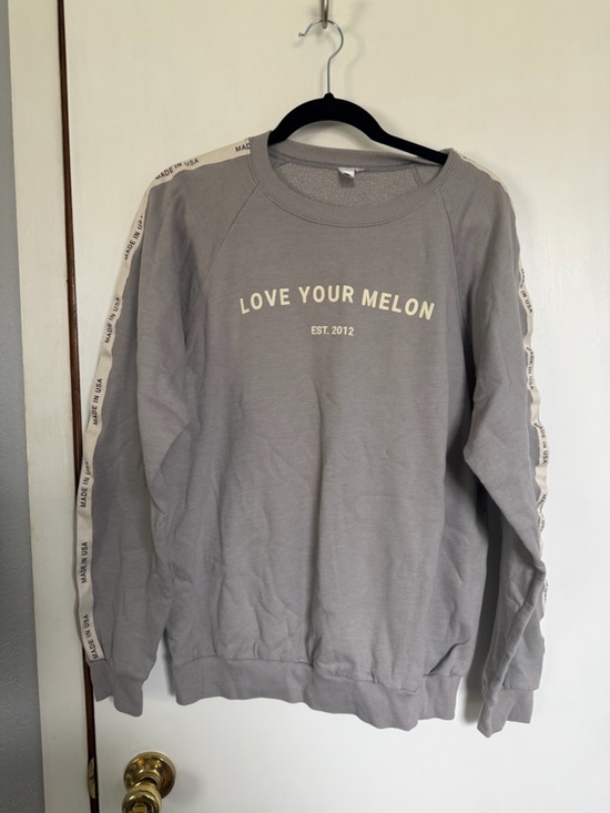 Love Your Melon Sweaters - Love Your Melon Gray Crewneck with Cream Logo Tape